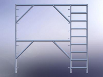 Gerüstrahmen bei Fassadeneinrüstung, mit 18” Leiter