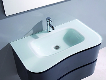 Waschtisch-Set mit blauem Unterschrank und Spiegel, IL1793