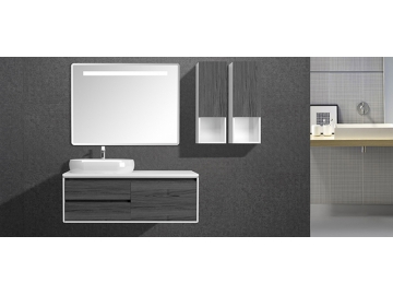Badmöbel-Set mit Waschtischunterschrank, Wandspiegel und Seitenschrank, IL2606