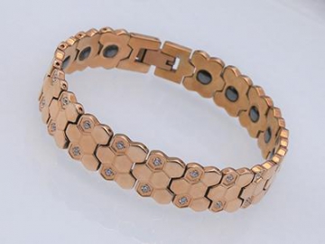 S1047-1 - Edelstahl Magnetarmband mit Gold-Look, Magnetschmuck Magnetisches Gesundheitsarmband, Magnettherapie Armband