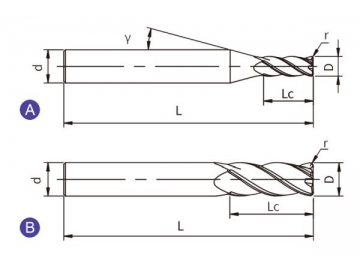 U-R4  Eckradiusfräser/ Eckfräser, 4 Schneiden, langer Schaft