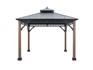 10' x 10' Hardtop Pavillon mit Holzoptik-Pfosten und Sonnendach aus verzinktem Stahl