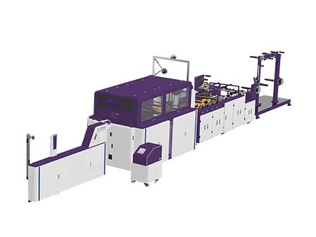 Blockbodenbeutelmaschine Maschine für J-Cut-Papierbeutel mit gefalteten Kordel- oder Flachhenkeln (Rollzuführung)