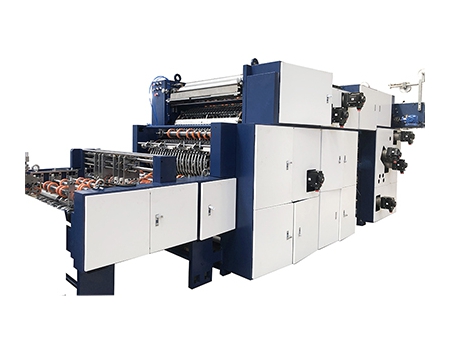 Blockbodenbeutelmaschine Maschine für J-Cut-Papierbeutel mit gefalteten Kordel- oder Flachhenkeln (Rollzuführung)