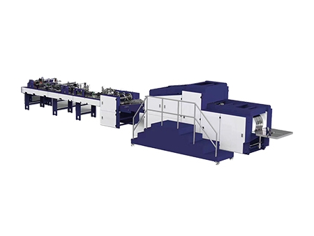 Blockbodenbeutelmaschine Maschine für J-Cut-Papierbeutel mit gefalteten Kordel- oder Flachhenkeln (Rollzuführung)
