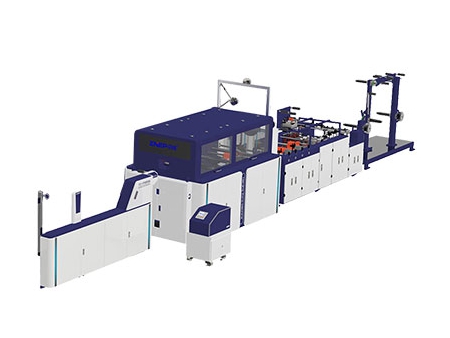Blockbodenbeutelmaschine Maschine für Papierbeutel mit Haftklebeverschluss und Kordel- oder Flachhenkeln (Automatik)
