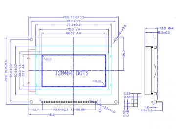 LCD-Grafikdisplay, 128x64, COB